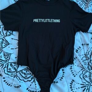 PrettyLittleThing Black Logo Short Sleeve Bodysuit